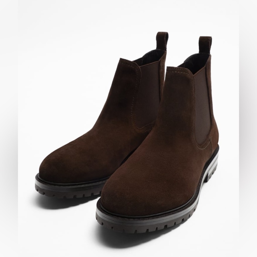NWT. Zara Man Brown Suede Leather Chelsea Ankle Boots. Size 7.  9 - Picture 2 of 10